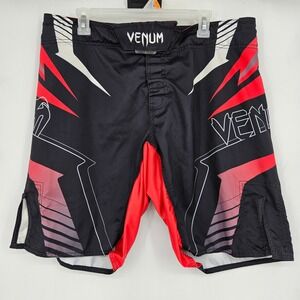 Venum Shorts Mens XL Fight Team Black White Red Print MMA BJJ Grappling
